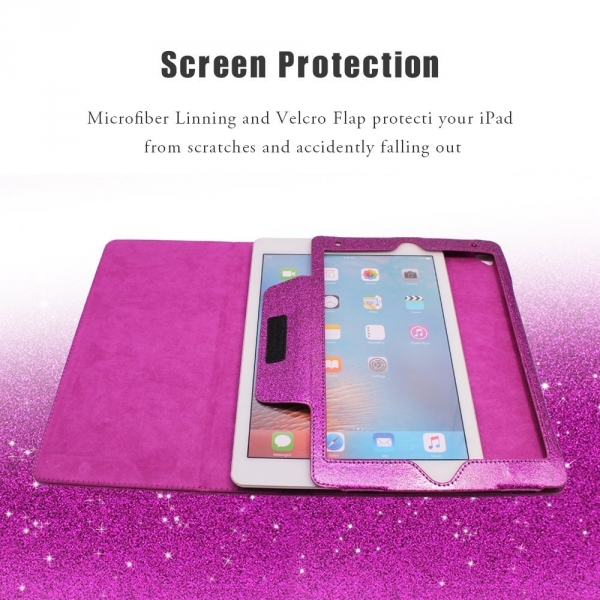 FANSONG iPad Parltl Deri Stand Klf (9.7 in)-Bling Purple