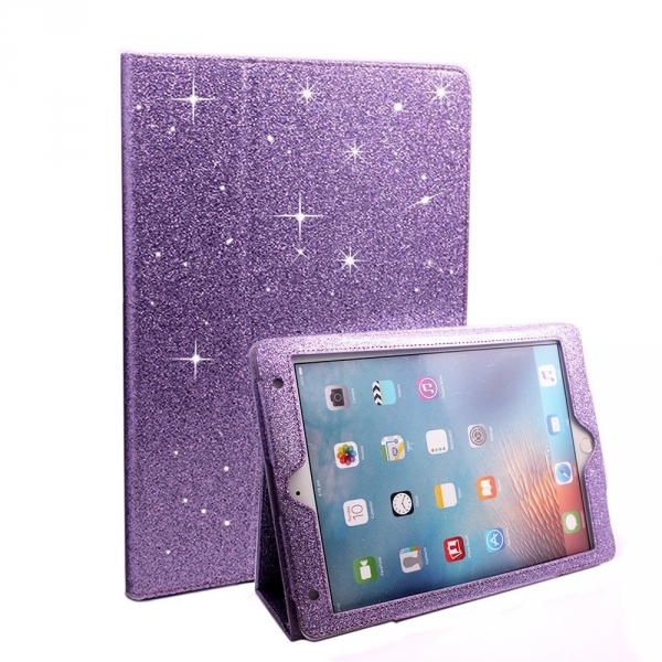FANSONG iPad Parltl Deri Stand Klf (9.7 in)-Bling Light Purple
