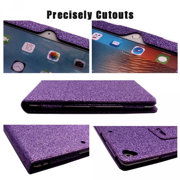 FANSONG iPad Parltl Deri Stand Klf (9.7 in)-Bling Light Purple
