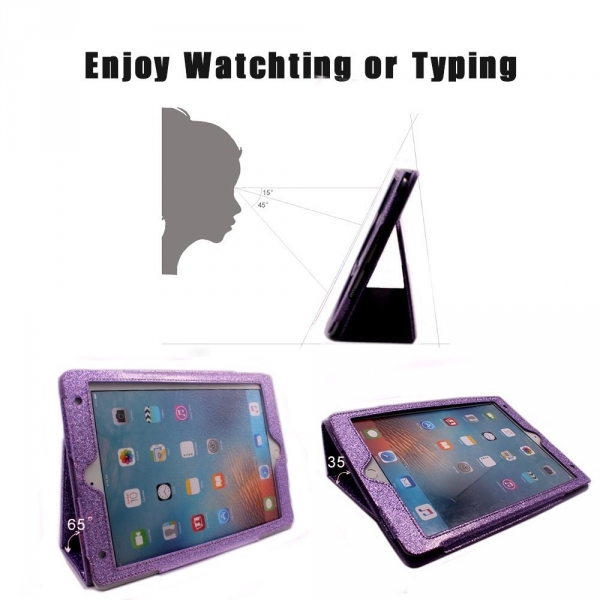 FANSONG iPad Parltl Deri Stand Klf (9.7 in)-Bling Light Purple