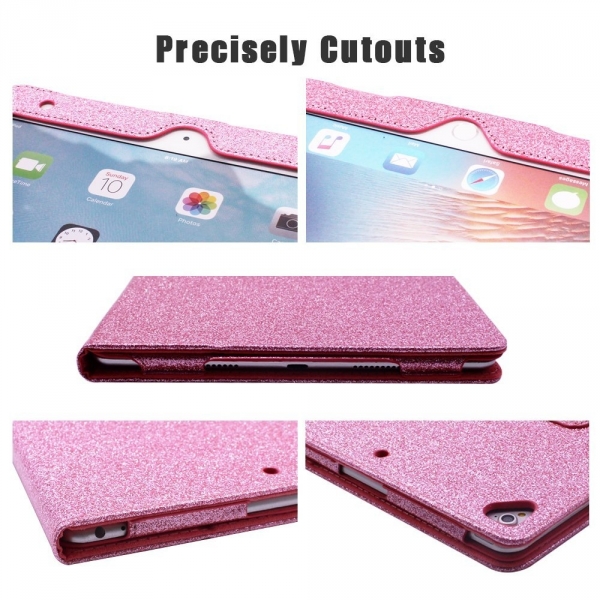 FANSONG iPad Parltl Deri Stand Klf (9.7 in)-Bling Pink