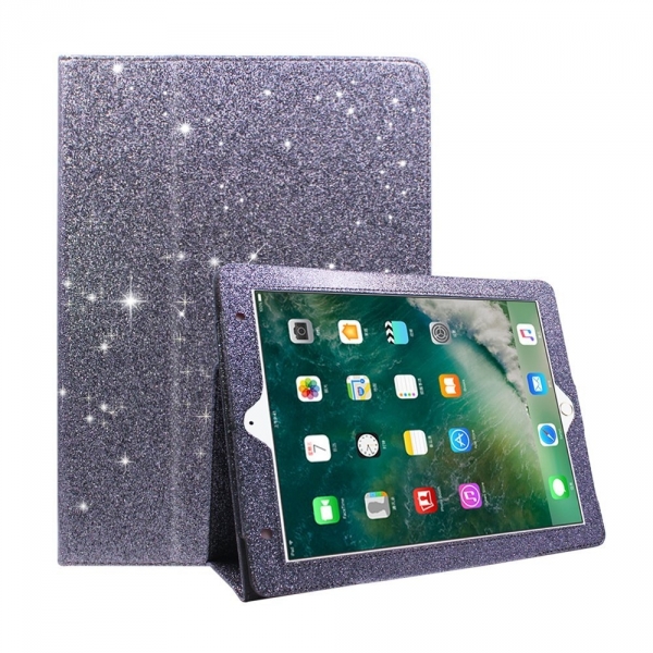 FANSONG iPad Parltl Deri Stand Klf (9.7 in)-Bling Grey