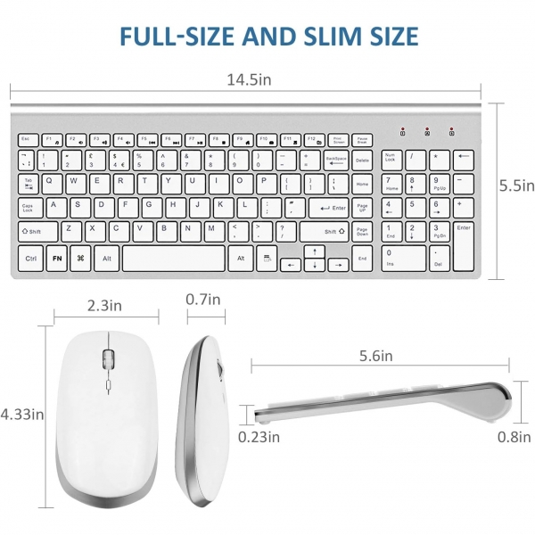 FENIFOX USB Slim Kablosuz Klavye ve Fare (White Silver)