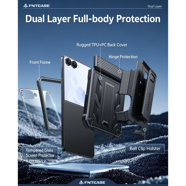 FNTCASE Galaxy Z Flip 8 Darbe Korumal� Standl� K�l�f-Black