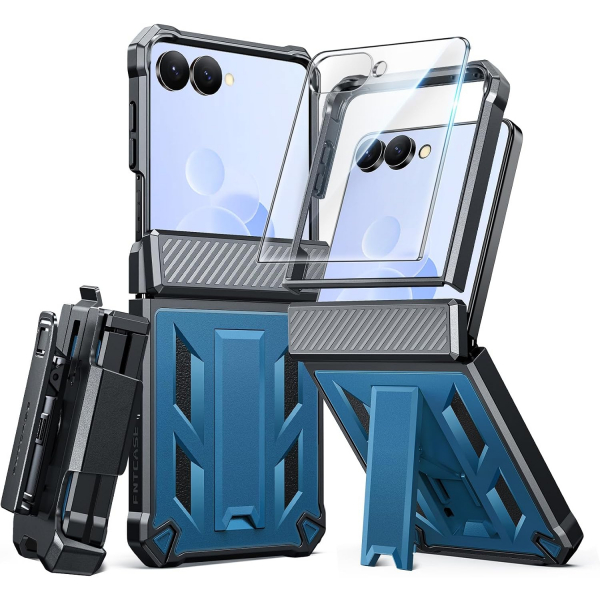 FNTCASE Galaxy Z Flip 8 Darbe Korumal� Standl� K�l�f-Blue