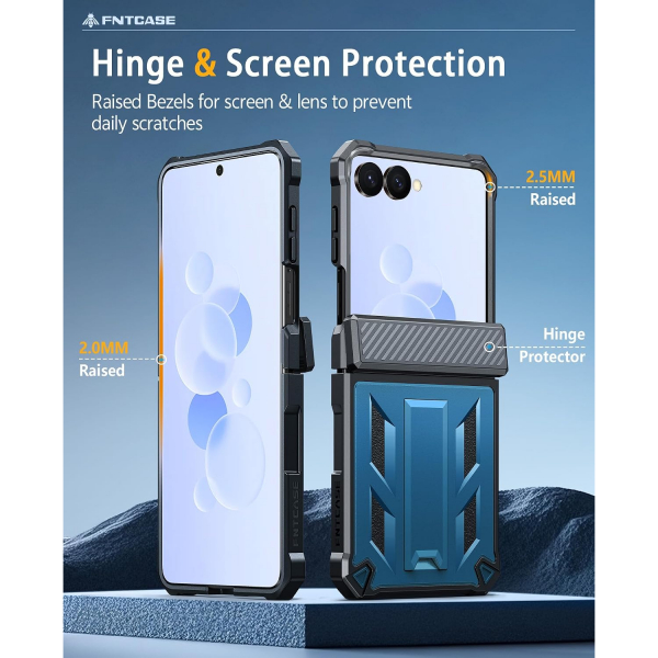FNTCASE Galaxy Z Flip 8 Darbe Korumal� Standl� K�l�f-Blue
