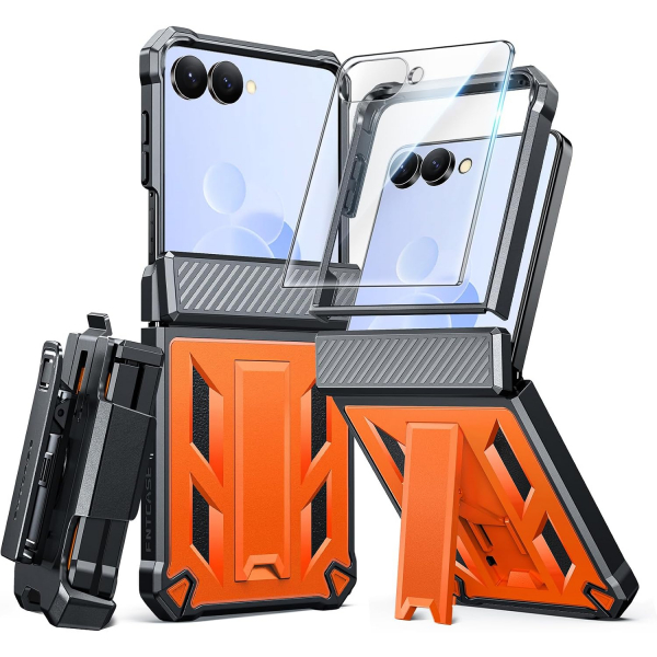 FNTCASE Galaxy Z Flip 8 Darbe Korumal� Standl� K�l�f-Orange