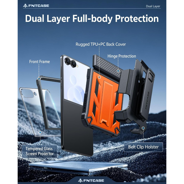 FNTCASE Galaxy Z Flip 8 Darbe Korumal� Standl� K�l�f-Orange