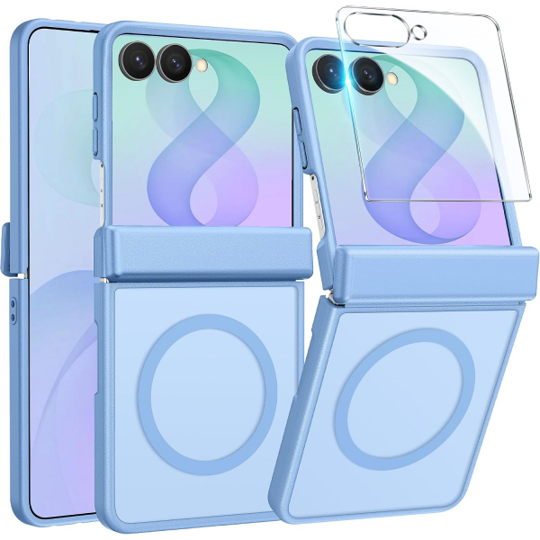 FNTCASE Galaxy Z Flip 8 MagSafe Ekran Koruyuculu K�l�f-Light Blue