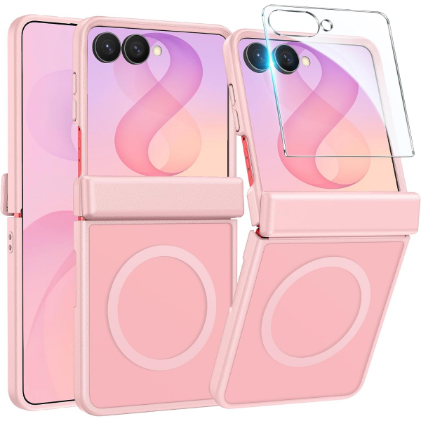 FNTCASE Galaxy Z Flip 8 MagSafe Ekran Koruyuculu K�l�f-Light Pink