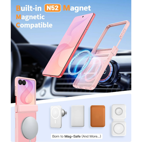 FNTCASE Galaxy Z Flip 8 MagSafe Ekran Koruyuculu K�l�f-Light Pink