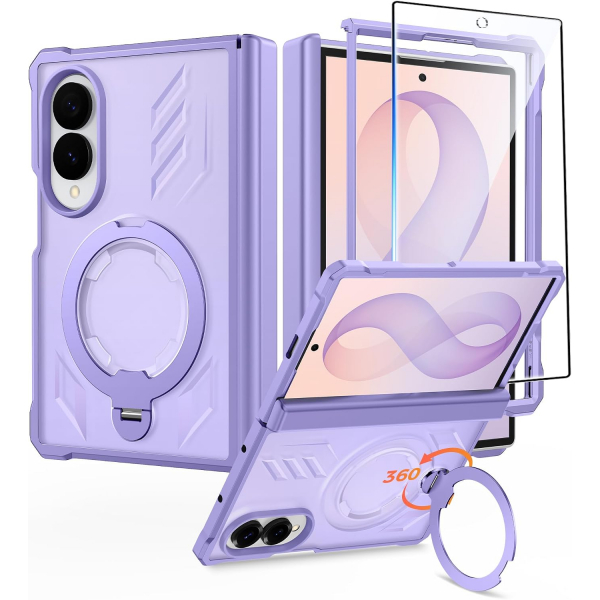 FNTCASE Galaxy Z Fold 8 MagSafe Korumal� Standl� K�l�f-Translucent Lavender