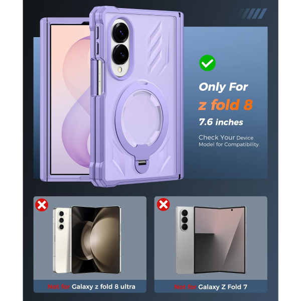 FNTCASE Galaxy Z Fold 8 MagSafe Korumal� Standl� K�l�f-Translucent Lavender