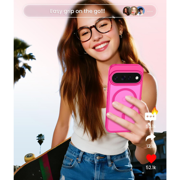 FNTCASE Google Pixel 11 / 11 Pro Uyumlu Manyetik K�l�f-Hot Pink