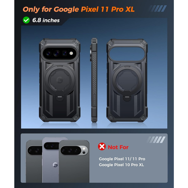 FNTCASE Google Pixel 11 Pro XL Manyetik Standl� K�l�f-Black Translucent