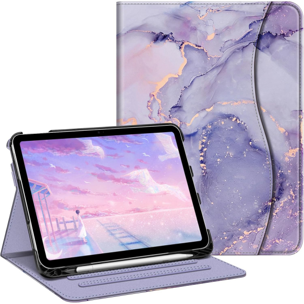 Fintie Apple iPad A16 Kalem Blmeli Klf (11 in)-Lilac Marble 