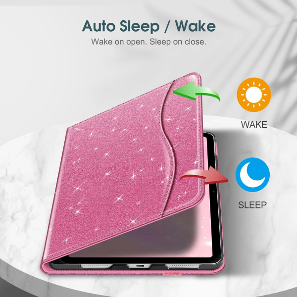 Fintie Apple iPad A16 Kalem Blmeli Klf (11 in)-Glittering Pink