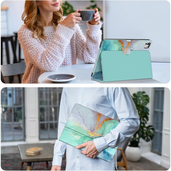 Fintie Apple iPad Pro M4 Folio Deri Klf (13 in)-Emerald Marble 