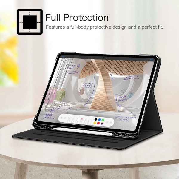 Fintie Folio Kalem Blmeli iPad Pro Klf (13 in)-Black