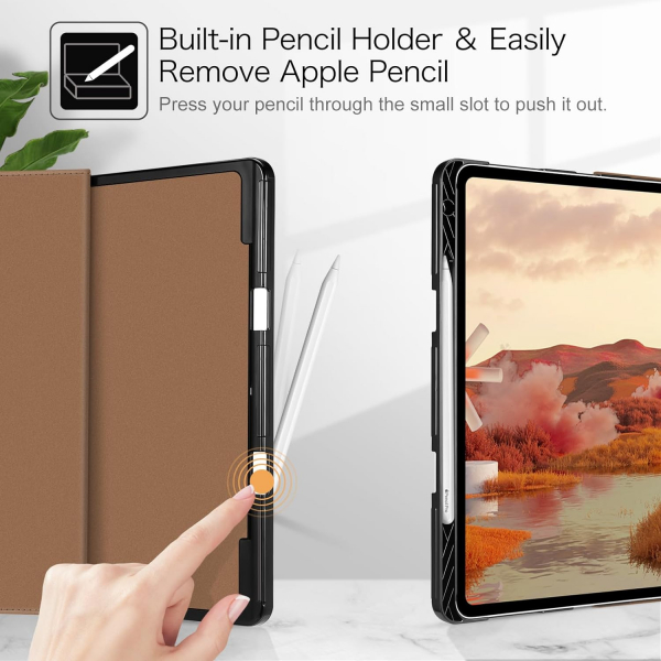 Fintie Folio Kalem Blmeli iPad Pro Klf (13 in)-Brown