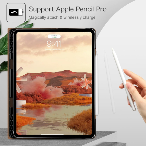 Fintie Folio Kalem Blmeli iPad Pro Klf (13 in)-Brown