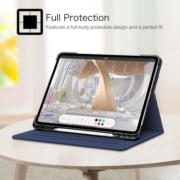 Fintie Folio Kalem Blmeli iPad Pro Klf (13 in)-Navy