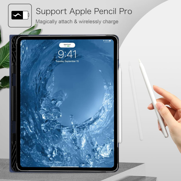 Fintie Folio Kalem Blmeli iPad Pro Klf (13 in)-Navy
