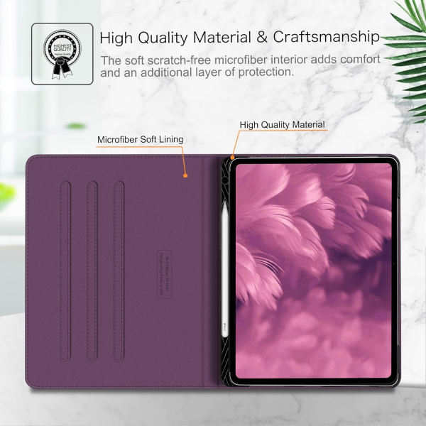 Fintie Folio Kalem Blmeli iPad Pro Klf (13 in)-Purple
