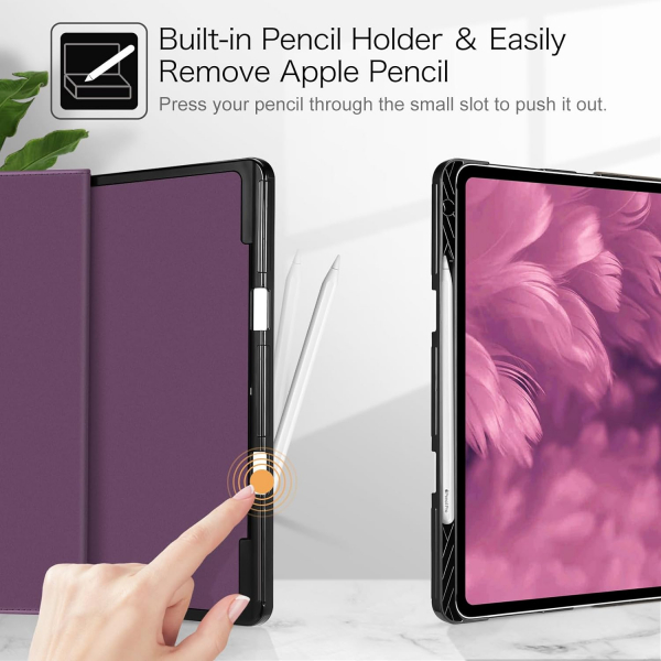 Fintie Folio Kalem Blmeli iPad Pro Klf (13 in)-Purple