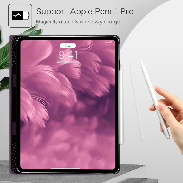 Fintie Folio Kalem Blmeli iPad Pro Klf (13 in)-Purple