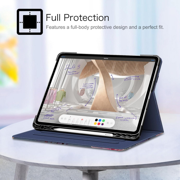 Fintie Folio Kalem Blmeli iPad Pro Klf (13 in)-Blooming Hibiscus