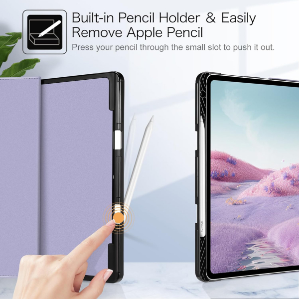 Fintie Folio Kalem Blmeli iPad Pro Klf (13 in)-Lilac Marble