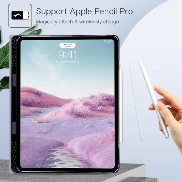 Fintie Folio Kalem Blmeli iPad Pro Klf (13 in)-Lilac Marble