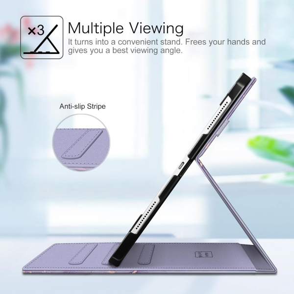 Fintie Folio Kalem Blmeli iPad Pro Klf (13 in)-Lilac Marble