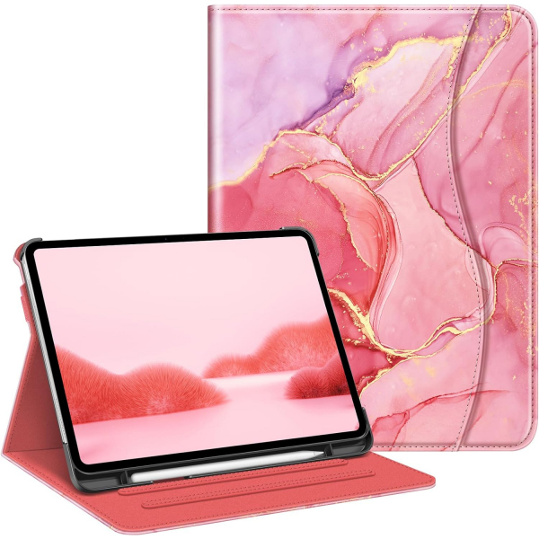 Fintie Folio Kalem Blmeli iPad Pro Klf (11 in)-Marble Pink