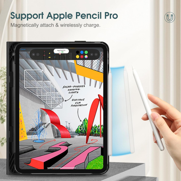 Fintie Apple iPad Pro M4 Kalem Blmeli Klf (11 in)-Black