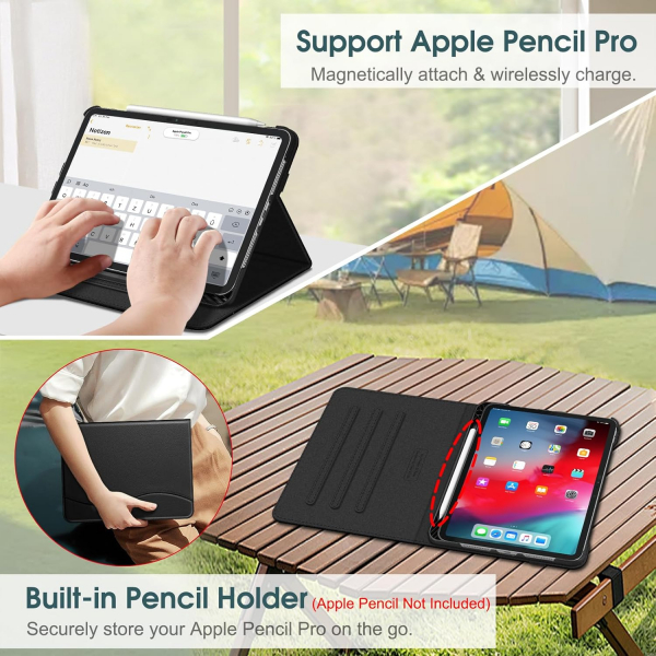 Fintie Apple iPad Pro M4 Kalem Blmeli Klf (11 in)-Black