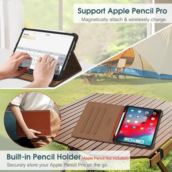 Fintie Apple iPad Pro M4 Kalem Blmeli Klf (11 in)-Brown 