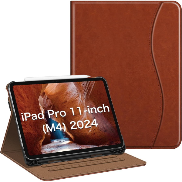 Fintie Apple iPad Pro M4 Kalem Blmeli Klf (11 in)-Brown 