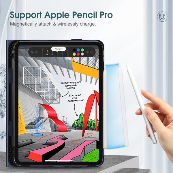 Fintie Apple iPad Pro M4 Kalem Blmeli Klf (11 in)-Navy