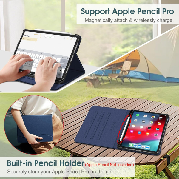 Fintie Apple iPad Pro M4 Kalem Blmeli Klf (11 in)-Navy