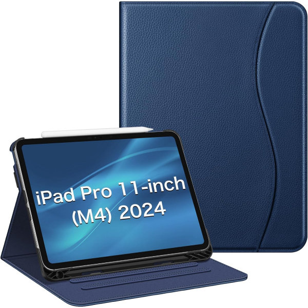 Fintie Apple iPad Pro M4 Kalem Blmeli Klf (11 in)-Navy