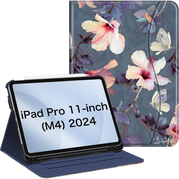 Fintie Apple iPad Pro M4 Kalem Blmeli Klf (11 in)-Blooming Hibiscus 