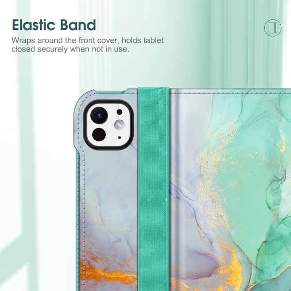 Fintie Apple iPad Pro M4 Kalem Blmeli Klf (11 in)-Emerald Marble 