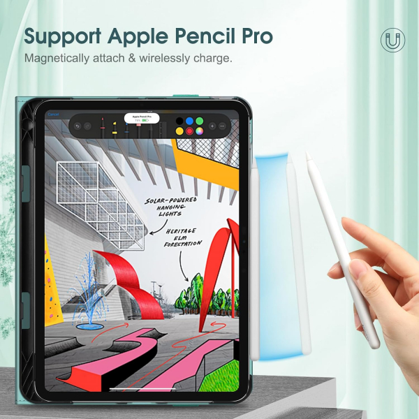 Fintie Apple iPad Pro M4 Kalem Blmeli Klf (11 in)-Emerald Marble 