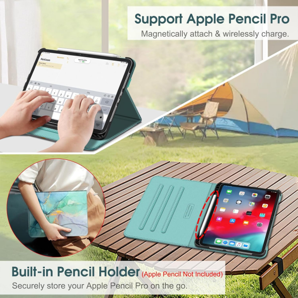 Fintie Apple iPad Pro M4 Kalem Blmeli Klf (11 in)-Emerald Marble 