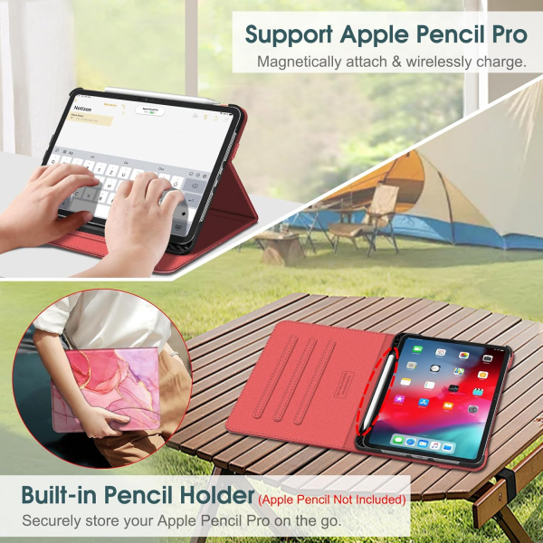 Fintie Apple iPad Pro M4 Kalem Blmeli Klf (11 in)-Marble Pink