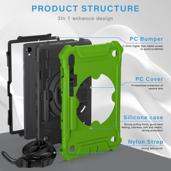 Ztotop Samsung Galaxy Tab S10 FE Rugged Klf-Green