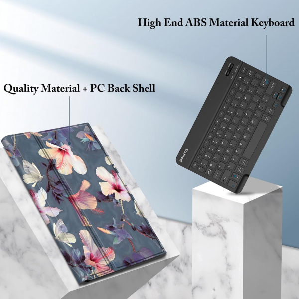 Fintie Samsung Galaxy Tab S10 FE Klavyeli Klf-Blooming Hibiscum