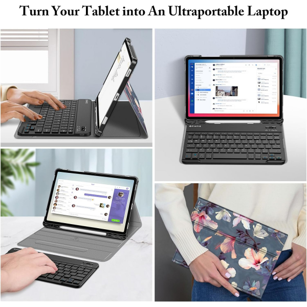 Fintie Samsung Galaxy Tab S10 FE Klavyeli Klf-Blooming Hibiscum